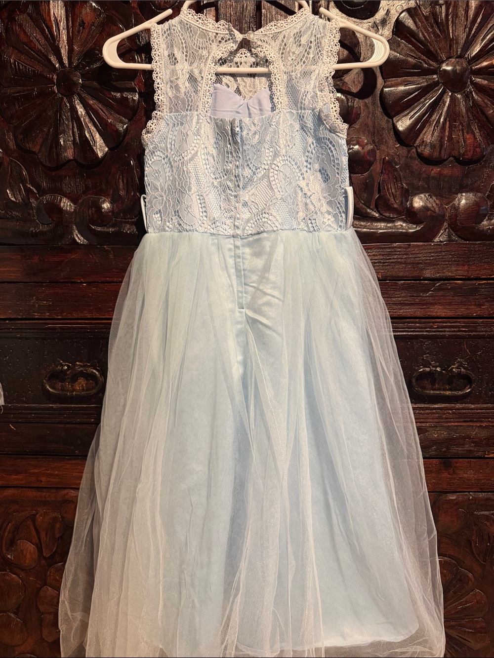 Girls' Light Blue Lace & Tulle Dress - Picture 3 of 5